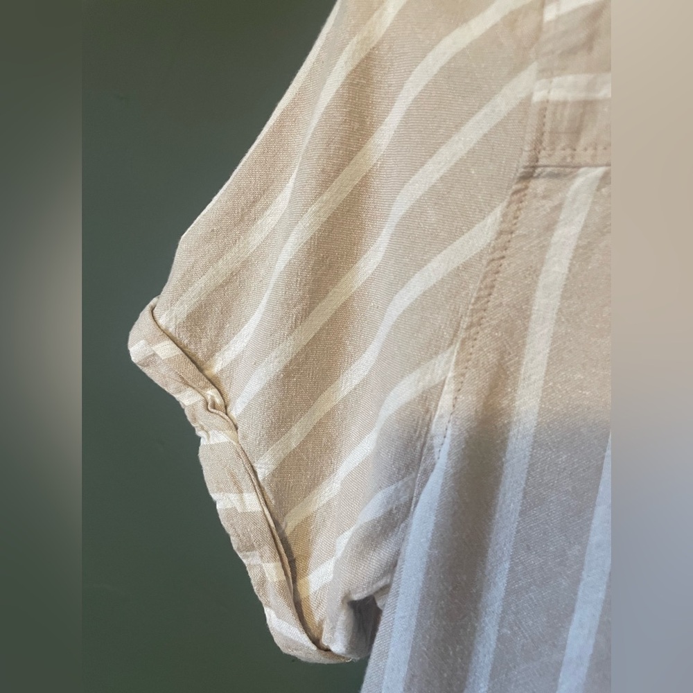 Abercrombie & Fitch Linen Tan & White Stripe Short Sleeve Blouse Top Size XS - Picture 6 of 11